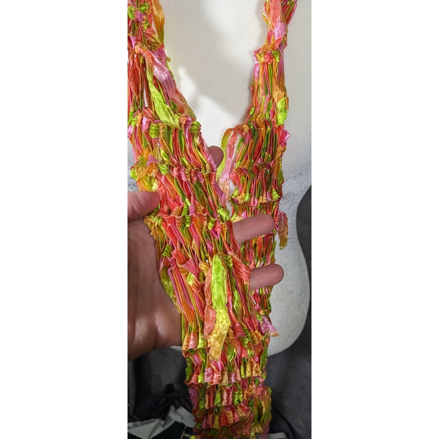Handmade Neon Rainbow Abstract Open Knit Festival Scarf