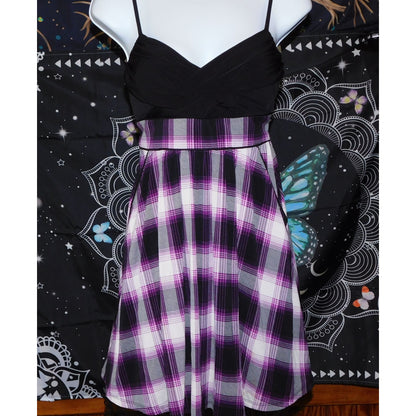 City Studio Gothic Purple And Black Plaid Mini Dress
