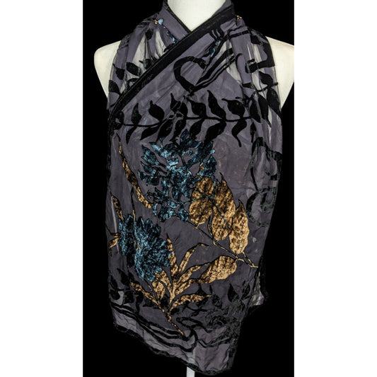 Vintage Italian Multi-Tone Velvet Burnout Scarf