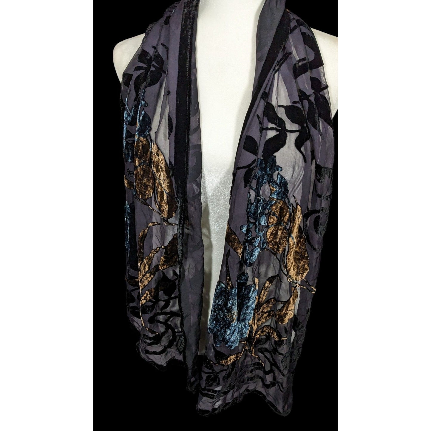 Vintage Italian Multi-Tone Velvet Burnout Scarf