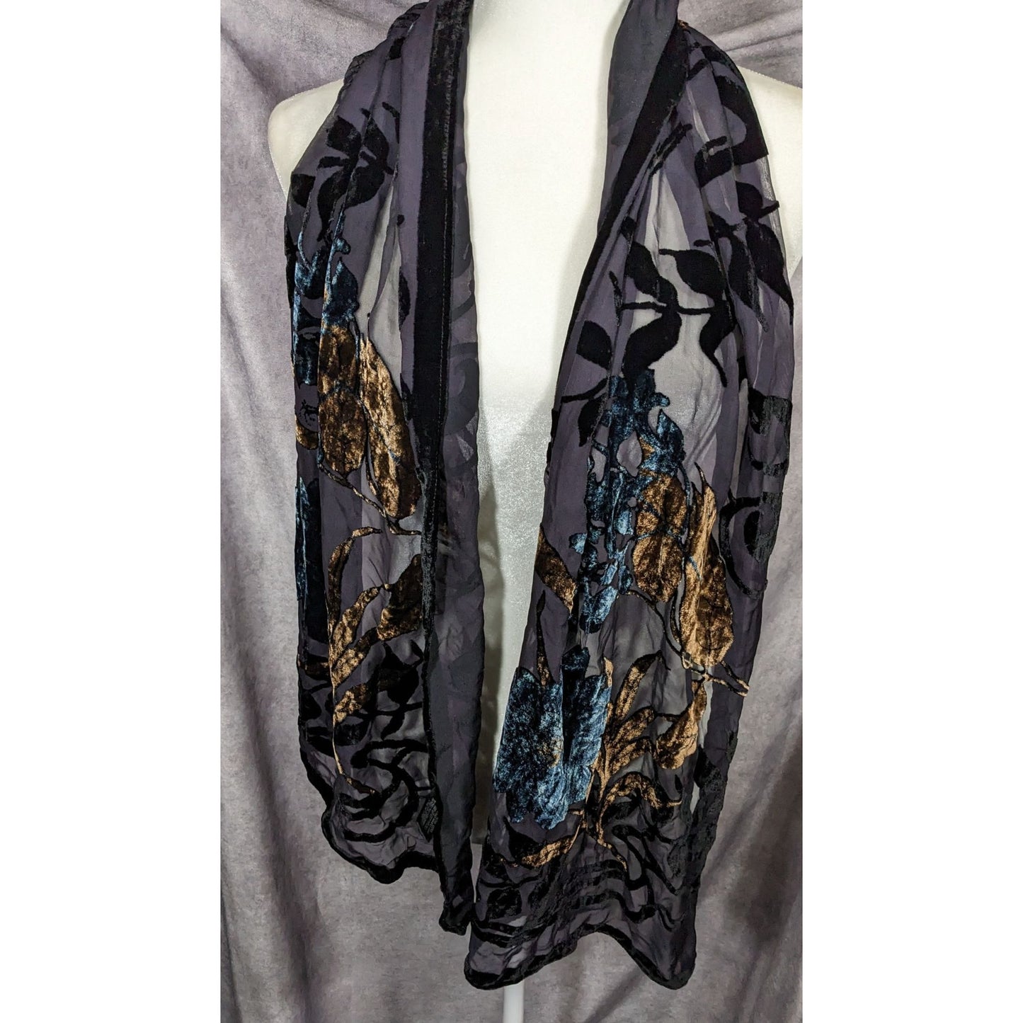 Vintage Italian Multi-Tone Velvet Burnout Scarf