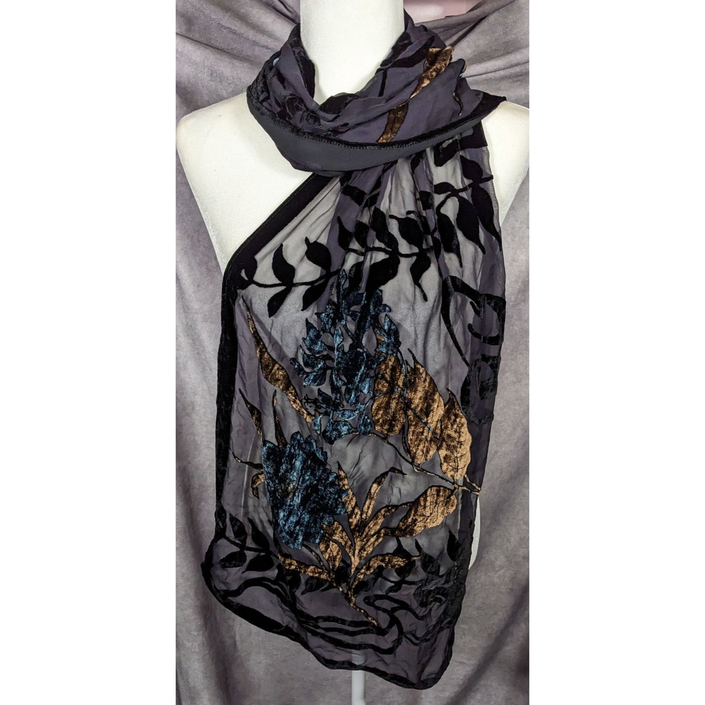 Vintage Italian Multi-Tone Velvet Burnout Scarf