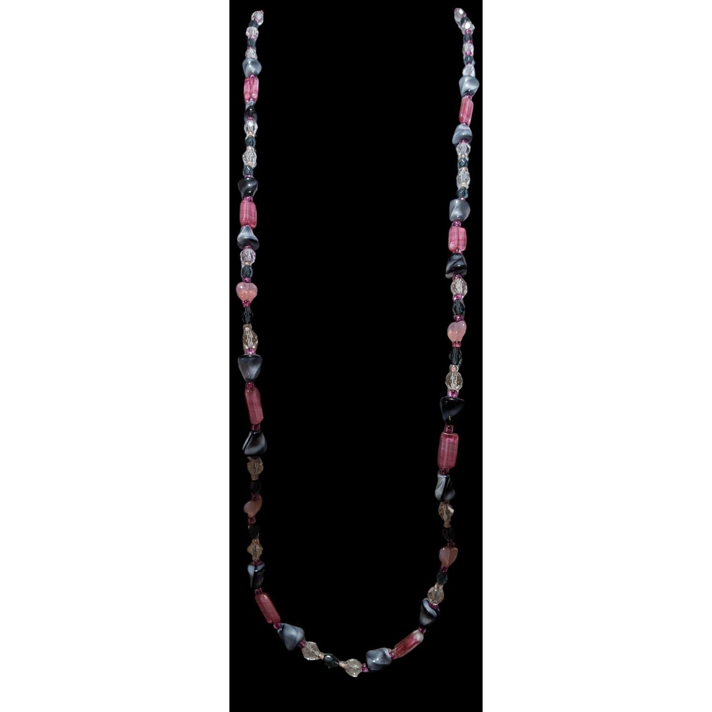 Handmade Pastel Goth Pink And Grey Glass Necklace