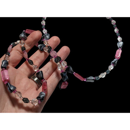 Handmade Pastel Goth Pink And Grey Glass Necklace