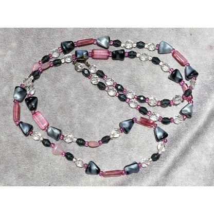 Handmade Pastel Goth Pink And Grey Glass Necklace