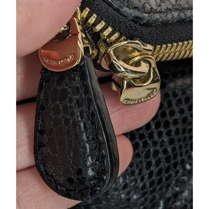 Elegant Henri Bendel Black Snakeskin Textured Leather Crossbody Bag W/ Gold Chain & Purple Lining