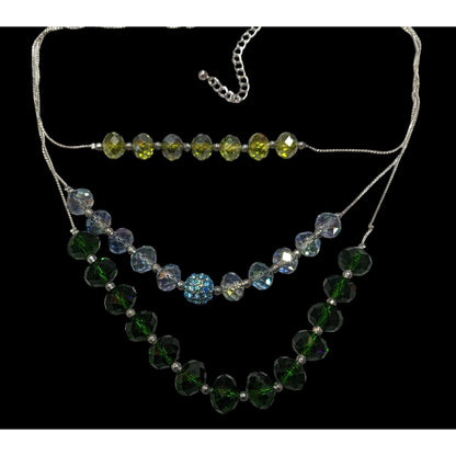 NY Multilayer Green Faceted Glass Beaded Necklace