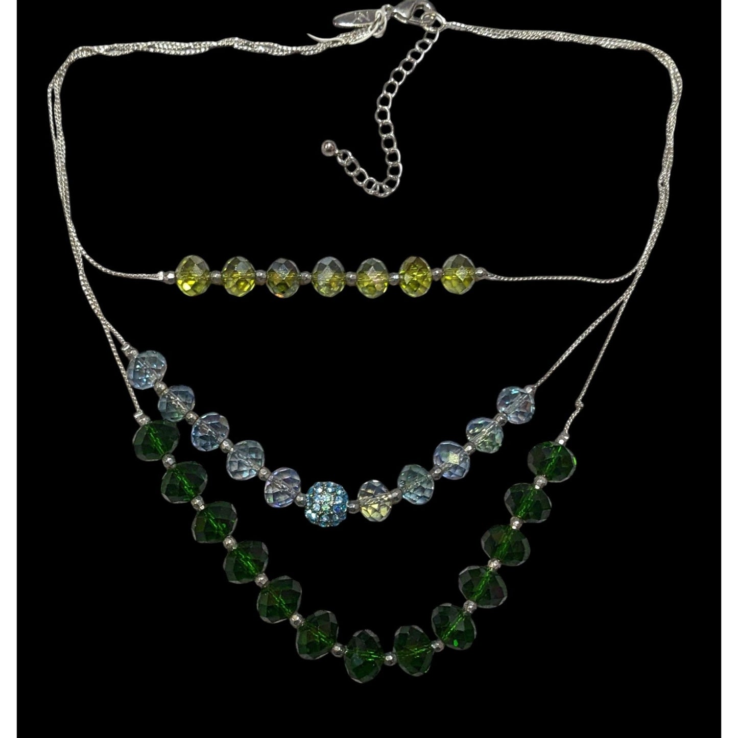 NY Multilayer Green Faceted Glass Beaded Necklace