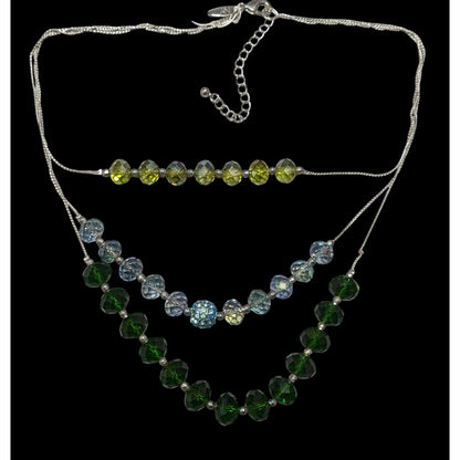 NY Multilayer Green Faceted Glass Beaded Necklace