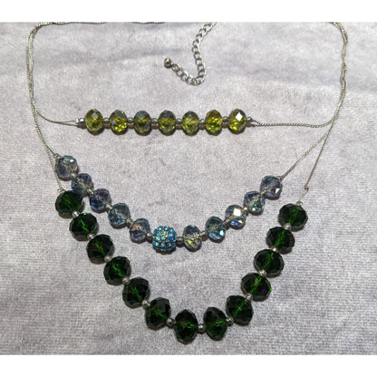 NY Multilayer Green Faceted Glass Beaded Necklace