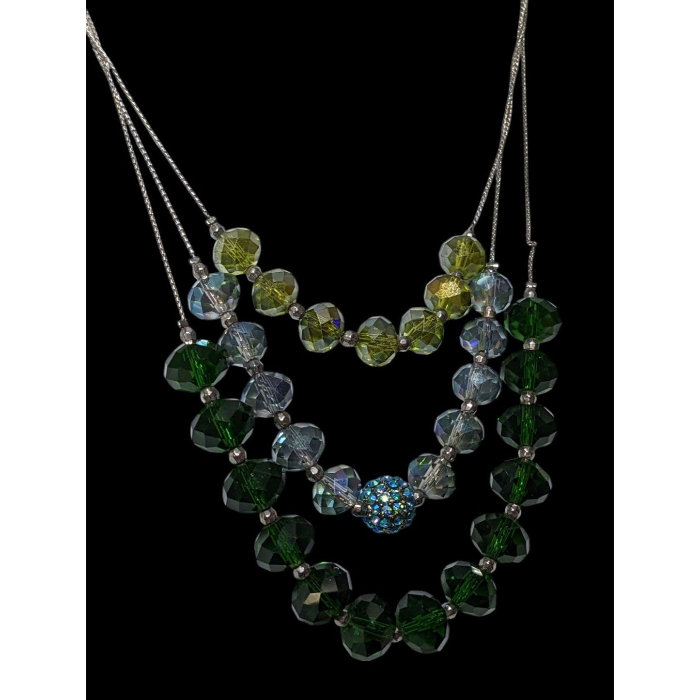 NY Multilayer Green Faceted Glass Beaded Necklace