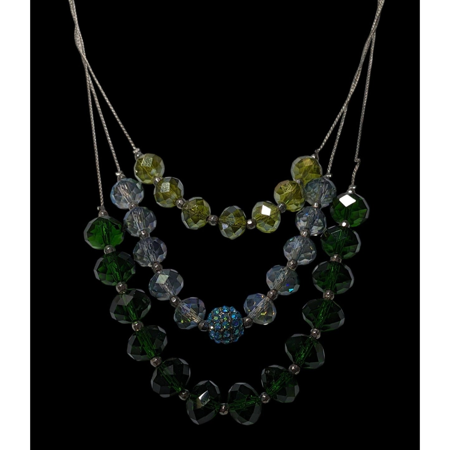 NY Multilayer Green Faceted Glass Beaded Necklace