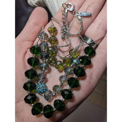 NY Multilayer Green Faceted Glass Beaded Necklace