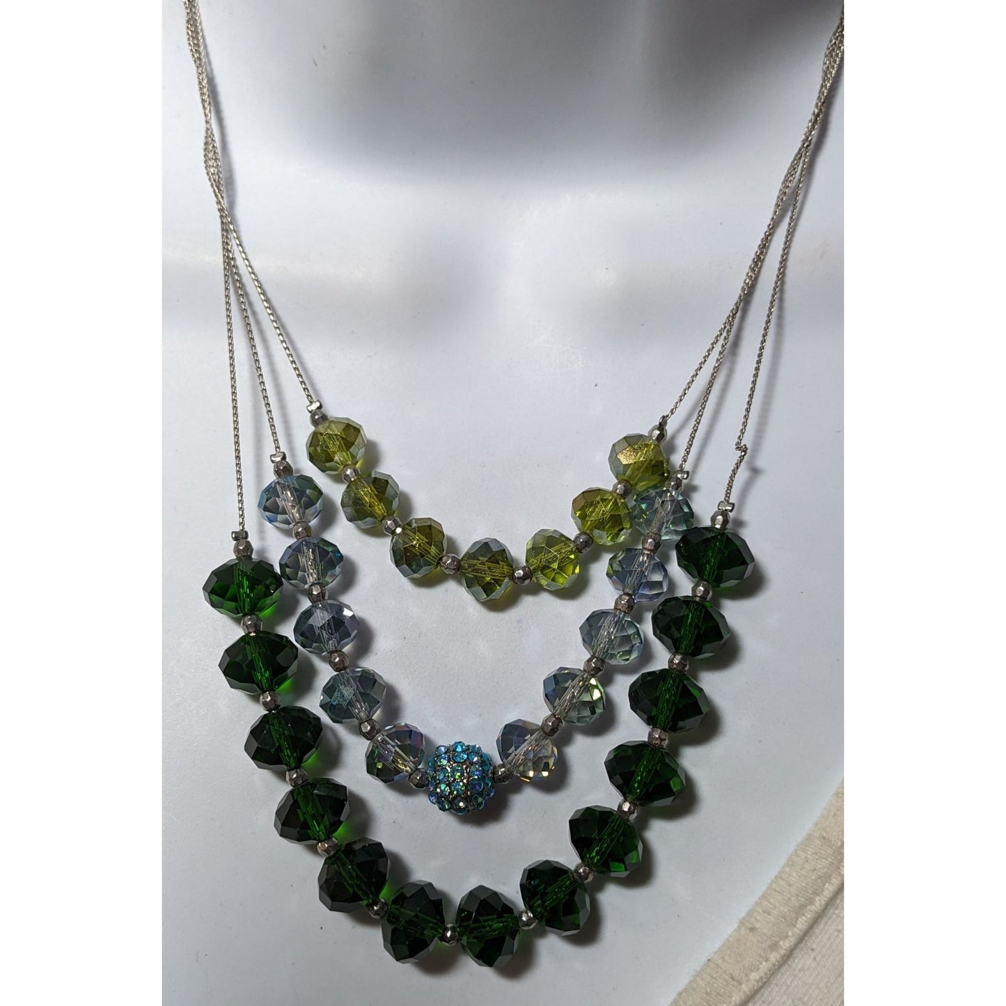 NY Multilayer Green Faceted Glass Beaded Necklace