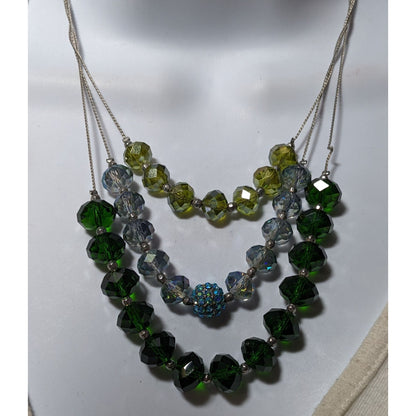 NY Multilayer Green Faceted Glass Beaded Necklace