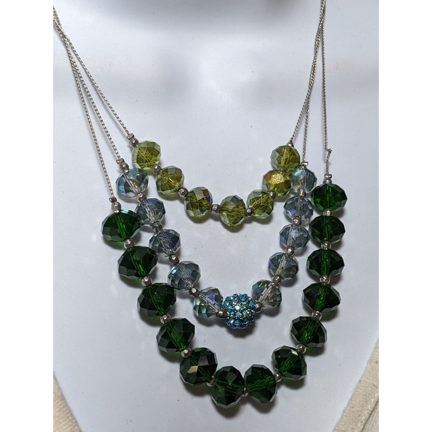 NY Multilayer Green Faceted Glass Beaded Necklace