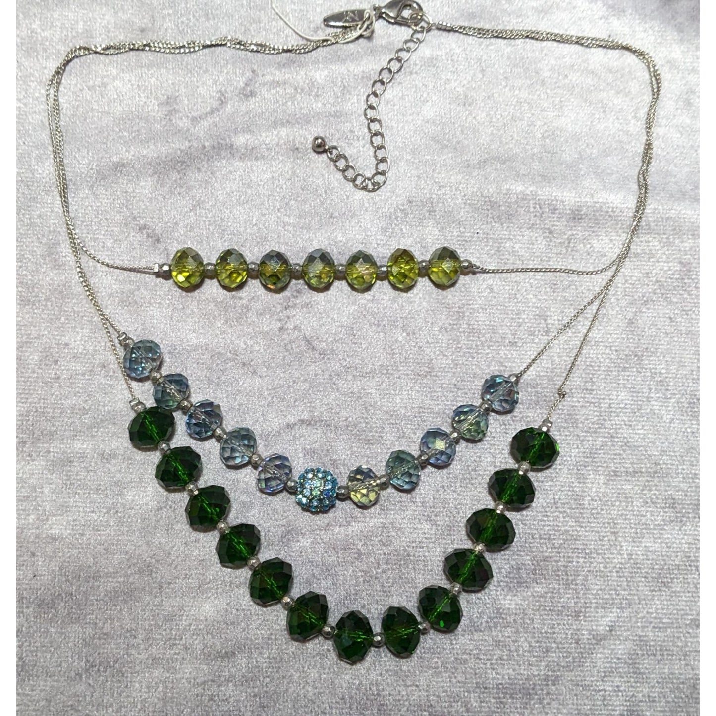 NY Multilayer Green Faceted Glass Beaded Necklace