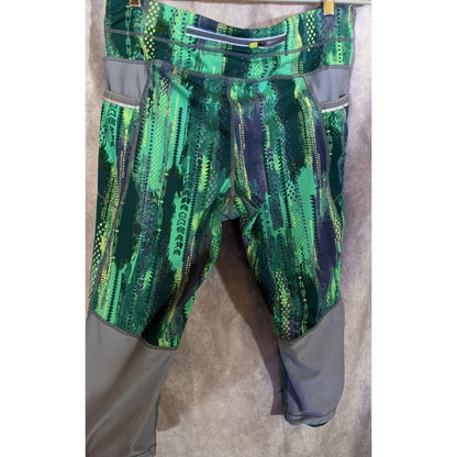 Athleta Green Abstract Print Capri Leggings With Pockets Size Small 18" Inseam