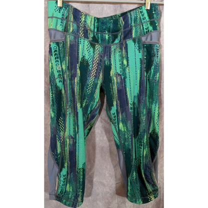 Athleta Green Abstract Print Capri Leggings With Pockets Size Small 18" Inseam