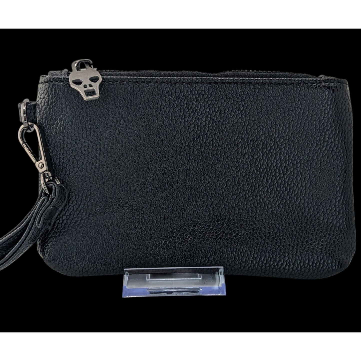 Gothic Skull Black Leather Gothic Skull Wristlet Clutch With 6-Inch Strap & Inner Skull Print