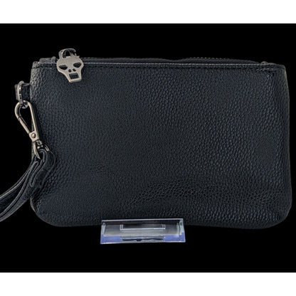 Gothic Skull Black Leather Gothic Skull Wristlet Clutch With 6-Inch Strap & Inner Skull Print