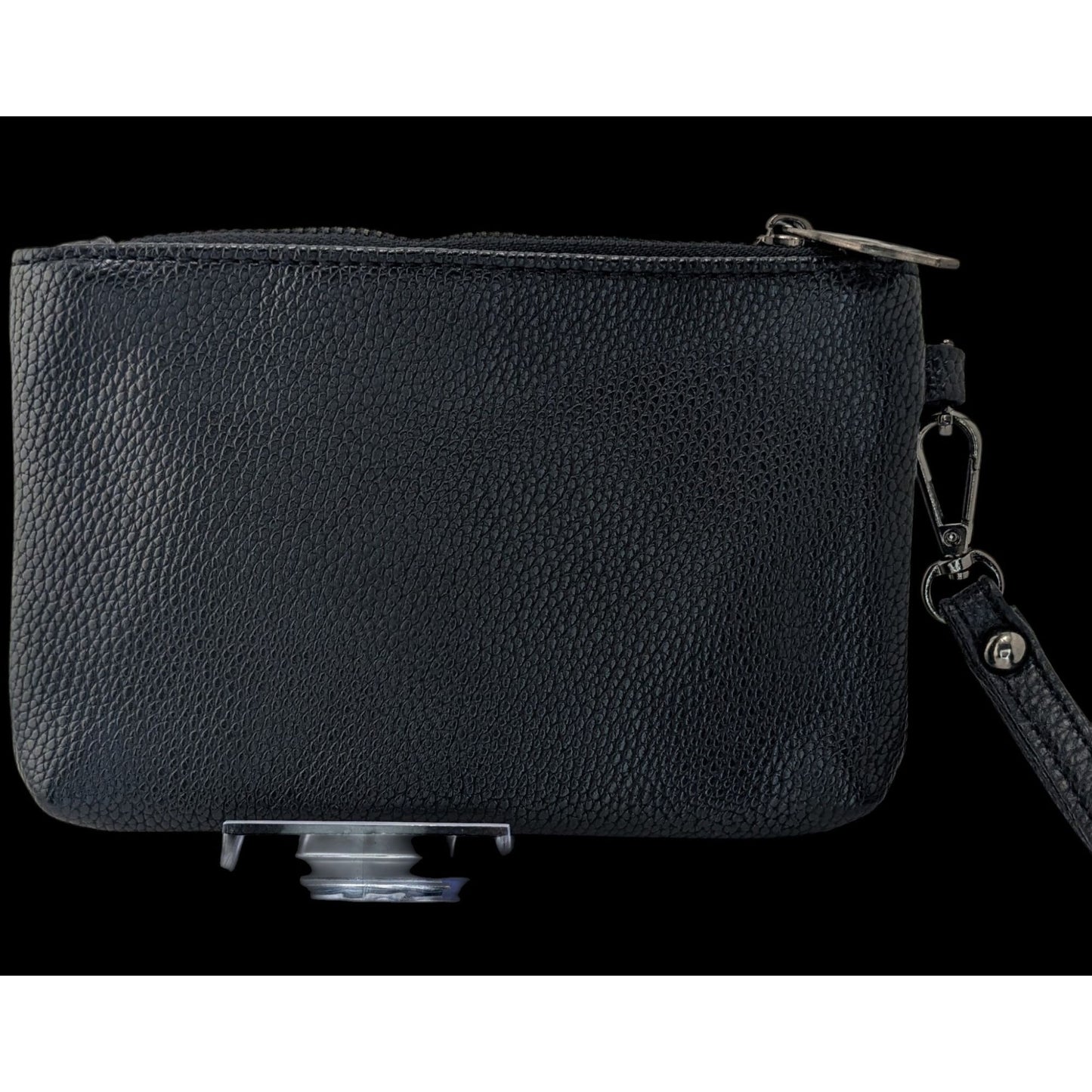 Gothic Skull Black Leather Gothic Skull Wristlet Clutch With 6-Inch Strap & Inner Skull Print
