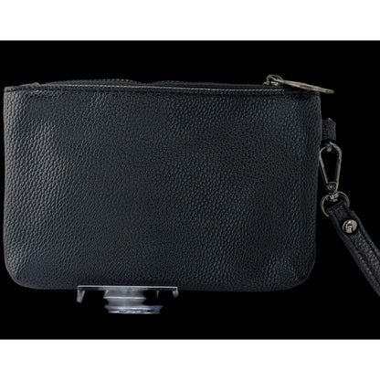 Gothic Skull Black Leather Gothic Skull Wristlet Clutch With 6-Inch Strap & Inner Skull Print