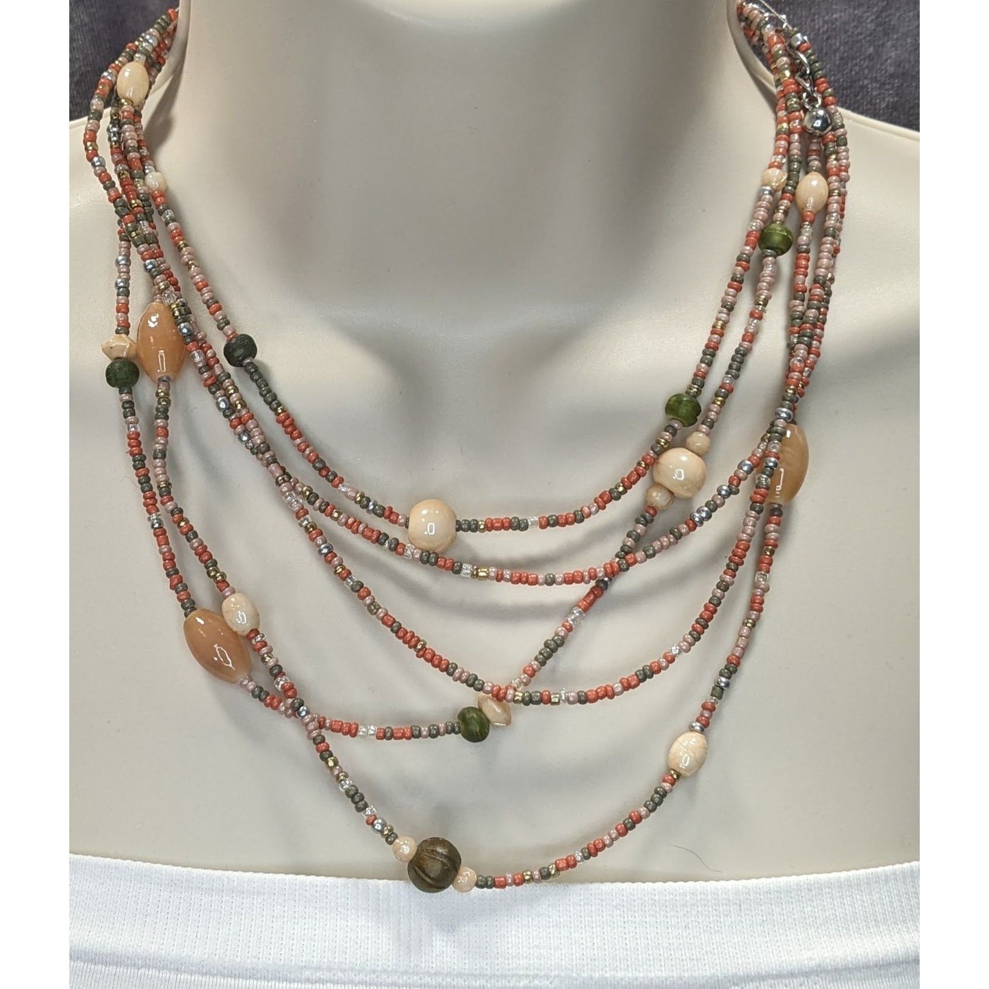 Chicos Vintage Earth Tone Multistrand Beaded Necklace