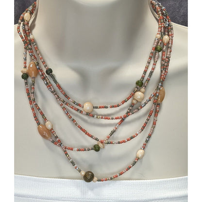 Chicos Vintage Earth Tone Multistrand Beaded Necklace