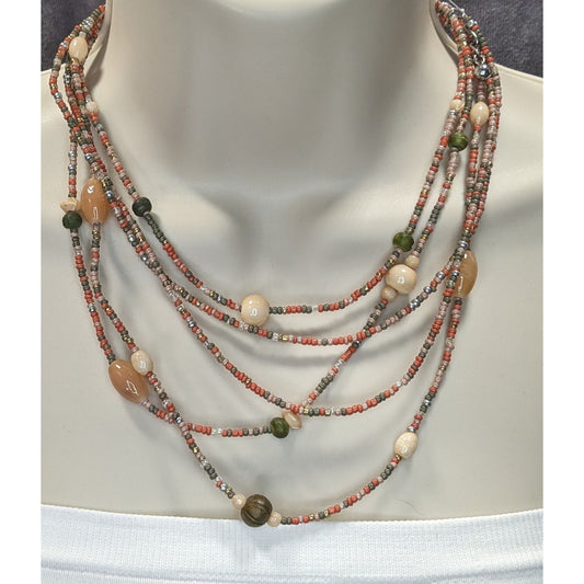Chicos Vintage Earth Tone Multistrand Beaded Necklace