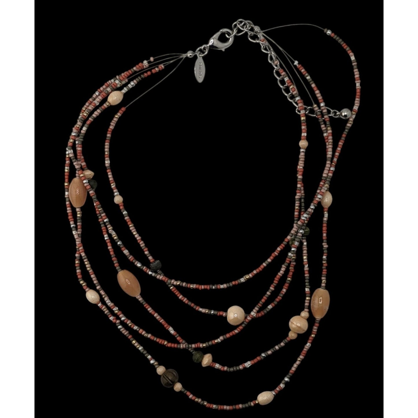 Chicos Vintage Earth Tone Multistrand Beaded Necklace