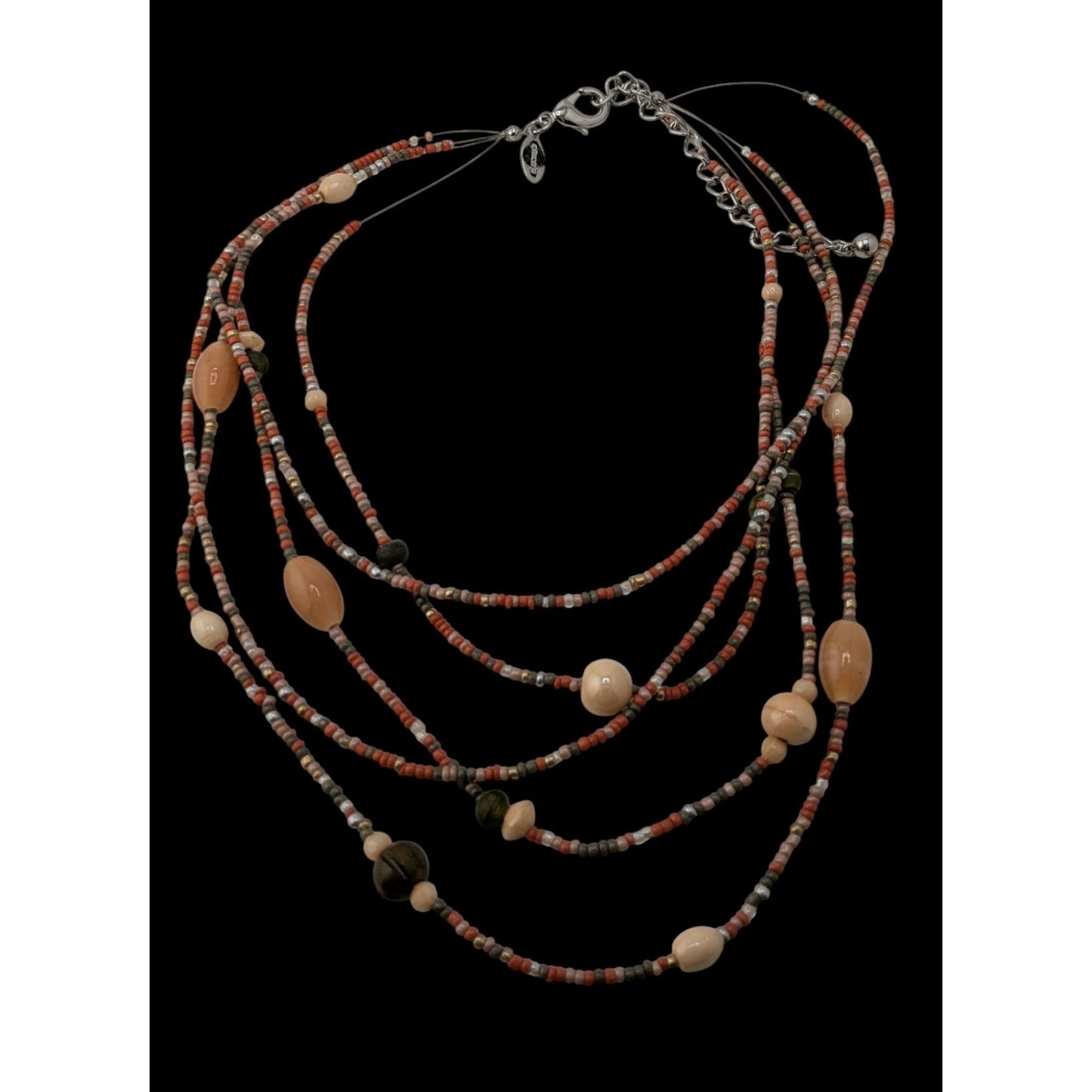 Chicos Vintage Earth Tone Multistrand Beaded Necklace