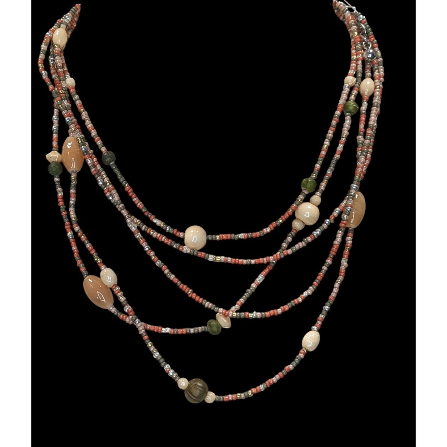 Chicos Vintage Earth Tone Multistrand Beaded Necklace