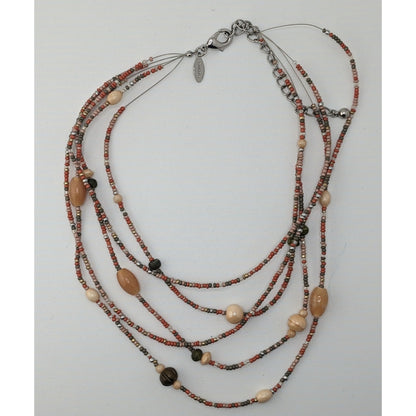 Chicos Vintage Earth Tone Multistrand Beaded Necklace