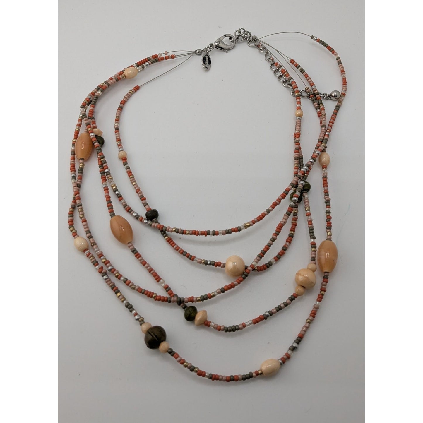Chicos Vintage Earth Tone Multistrand Beaded Necklace