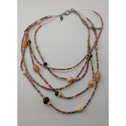 Chicos Vintage Earth Tone Multistrand Beaded Necklace