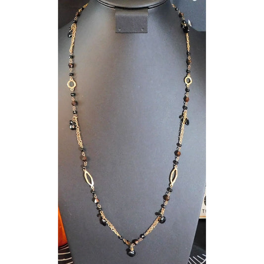 Express Glam Goth Art Deco Black And Gold Tone Necklace