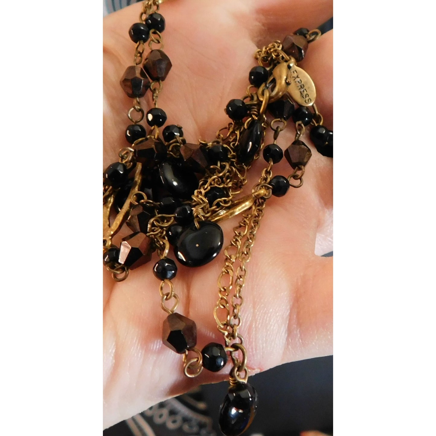 Express Glam Goth Art Deco Black And Gold Tone Necklace