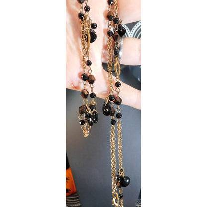 Express Glam Goth Art Deco Black And Gold Tone Necklace