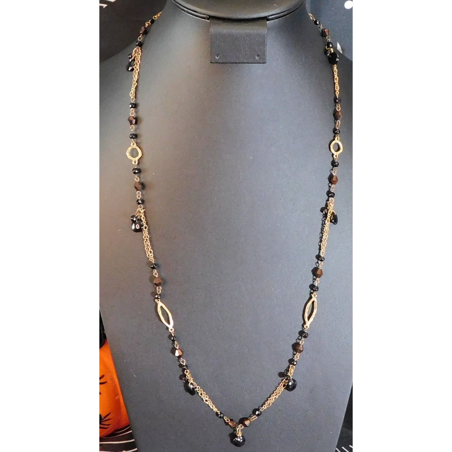 Express Glam Goth Art Deco Black And Gold Tone Necklace