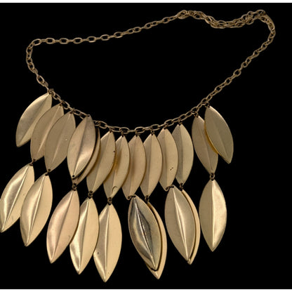 Boho 80s Vintage Nygard Gold Tone Leaf Fringe Statement Necklace