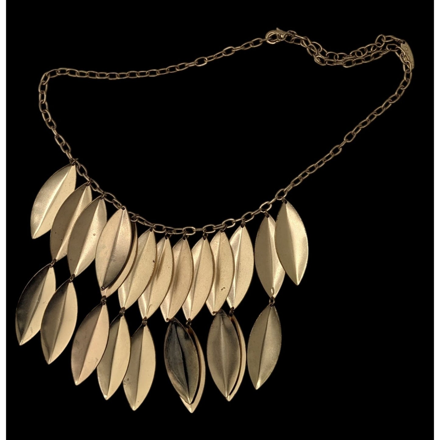 Boho 80s Vintage Nygard Gold Tone Leaf Fringe Statement Necklace