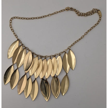 Boho 80s Vintage Nygard Gold Tone Leaf Fringe Statement Necklace