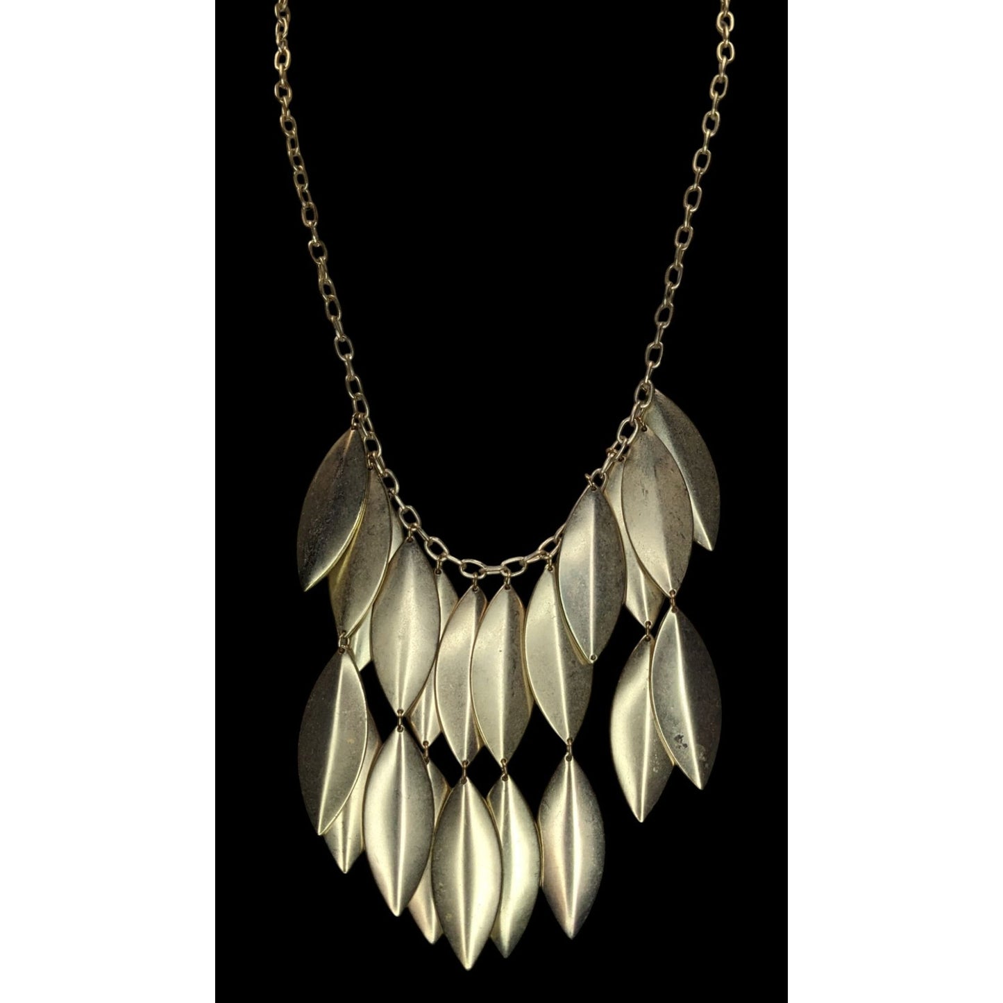 Boho 80s Vintage Nygard Gold Tone Leaf Fringe Statement Necklace