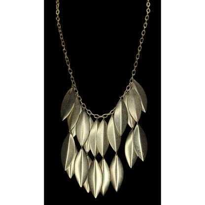 Boho 80s Vintage Nygard Gold Tone Leaf Fringe Statement Necklace