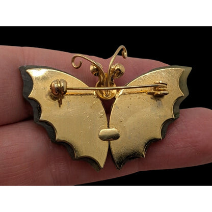Vintage Jade Butterfly Brooch Gold Tone Carved Green Jade Wings Nature Pin
