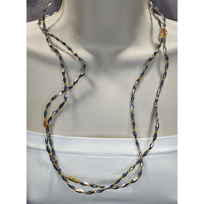 Handmade Glam Long Beaded Necklace With Mirror Glass & Heart Accents