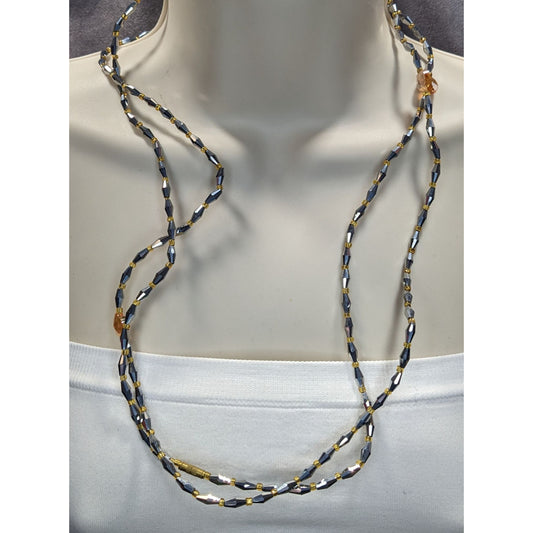 Handmade Glam Long Beaded Necklace With Mirror Glass & Heart Accents