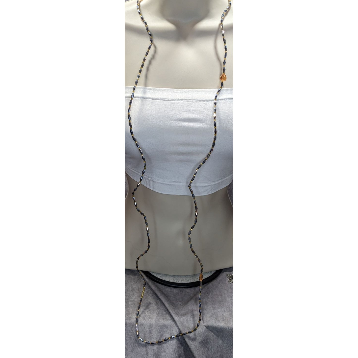 Handmade Glam Long Beaded Necklace With Mirror Glass & Heart Accents