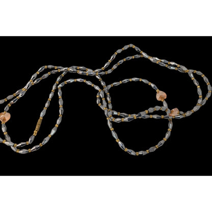 Handmade Glam Long Beaded Necklace With Mirror Glass & Heart Accents